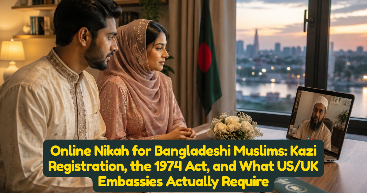 Online Nikah for Bangladeshi Muslims: Kazi Registration, the 1974 Act, and What US/UK Embassies Actually Require