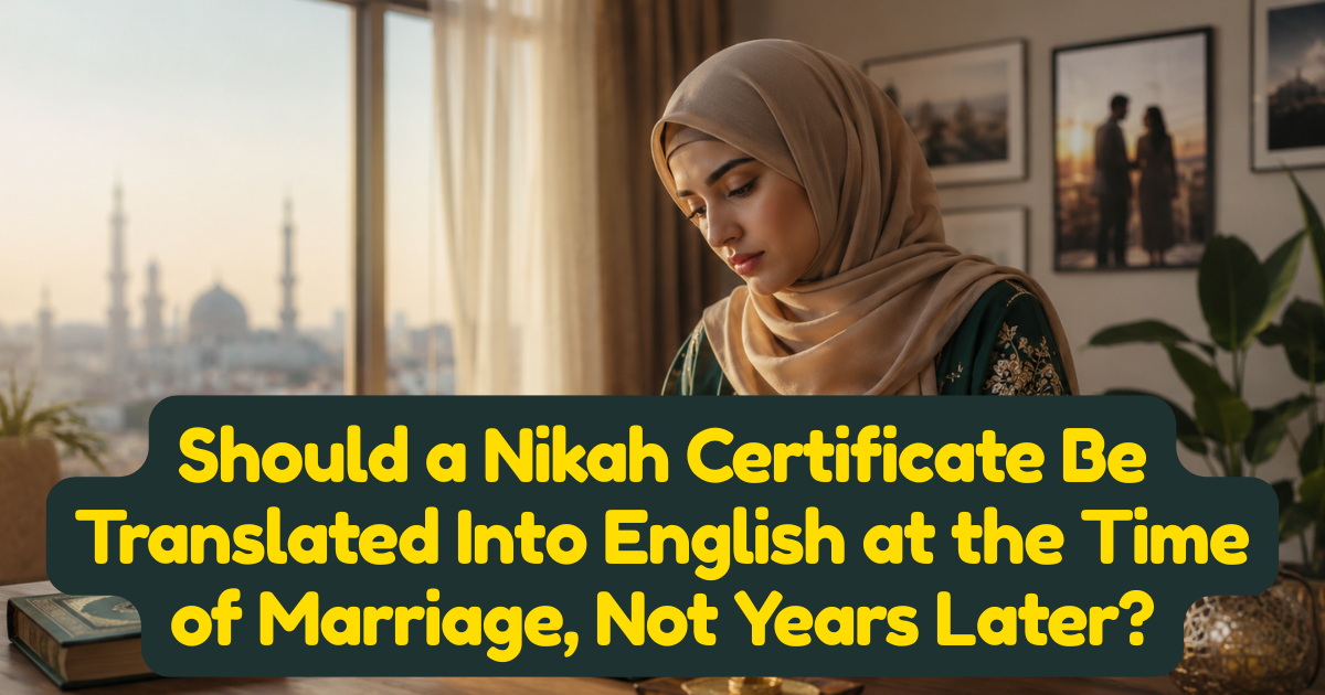 Should a Nikah Certificate Be Translated Into English at the Time of Marriage, Not Years Later?